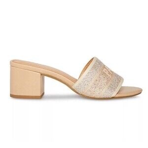 Madden Girl Islandd Heeled Slide Sandal Paris Embellished Nude Block Heel Size 7